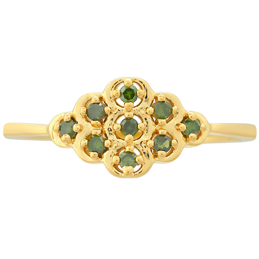 Pozlátený Strieborný Prsteň s so Zeleným Diamantom