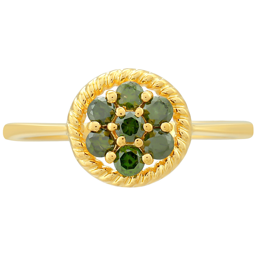 Pozlátený Strieborný Prsteň s so Zeleným Diamantom