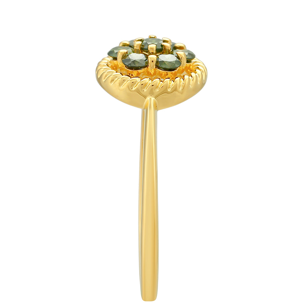 Pozlátený Strieborný Prsteň s so Zeleným Diamantom