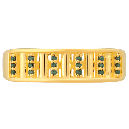 Pozlátený Strieborný Prsteň s so Zeleným Diamantom