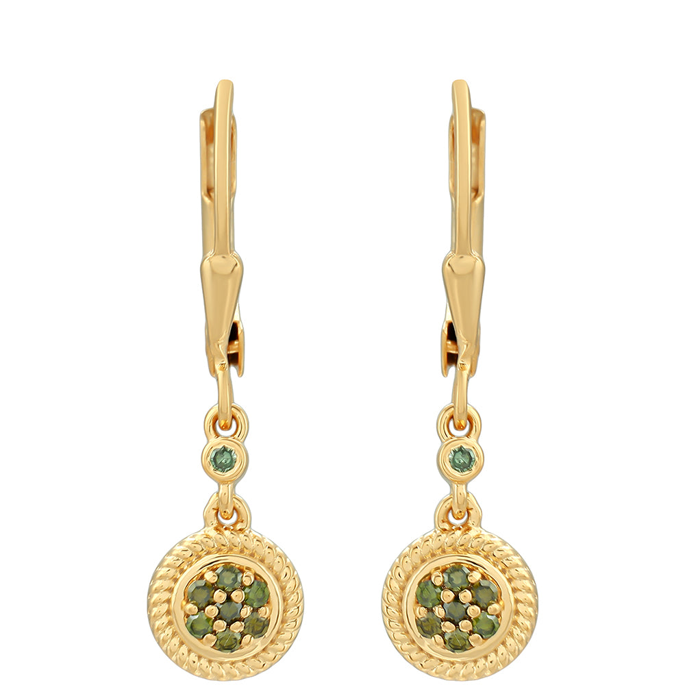 Pozlátené Strieborné Náušnice s so Zeleným Diamantom 1 