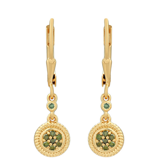Pozlátené Strieborné Náušnice s so Zeleným Diamantom