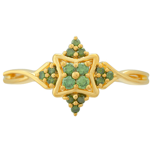 Pozlátený Strieborný Prsteň s so Zeleným Diamantom