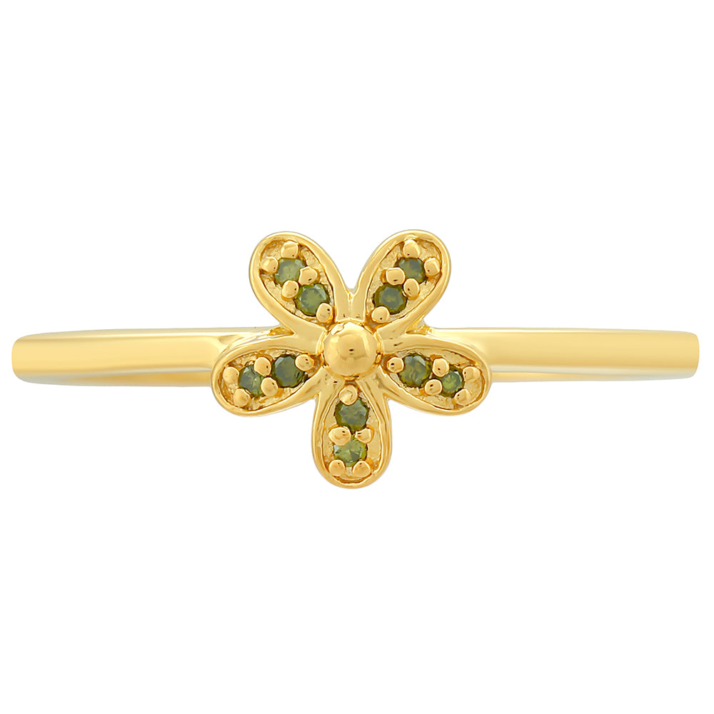 Pozlátený Strieborný Prsteň s so Zeleným Diamantom 1 