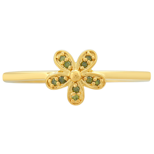 Pozlátený Strieborný Prsteň s so Zeleným Diamantom