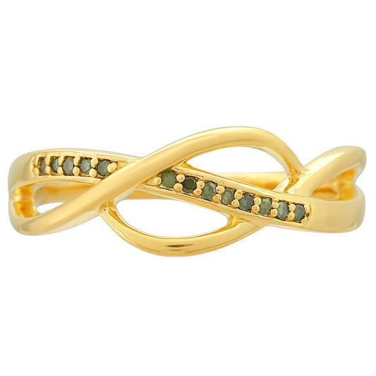 Pozlátený Strieborný Prsteň s so Zeleným Diamantom