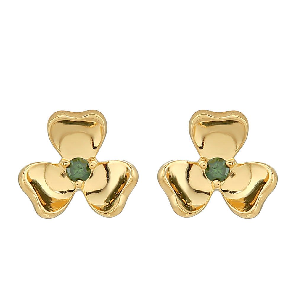 Pozlátené Strieborné Náušnice s so Zeleným Diamantom