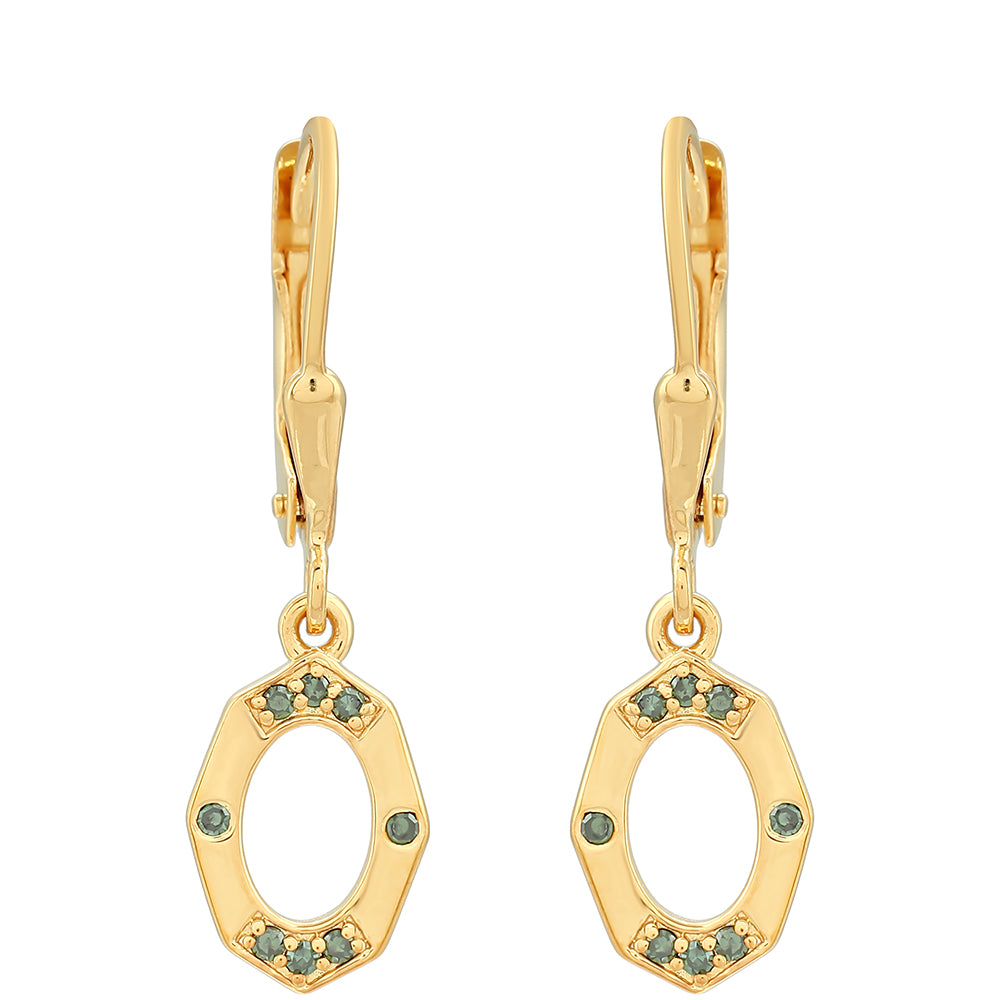Pozlátené Strieborné Náušnice s so Zeleným Diamantom