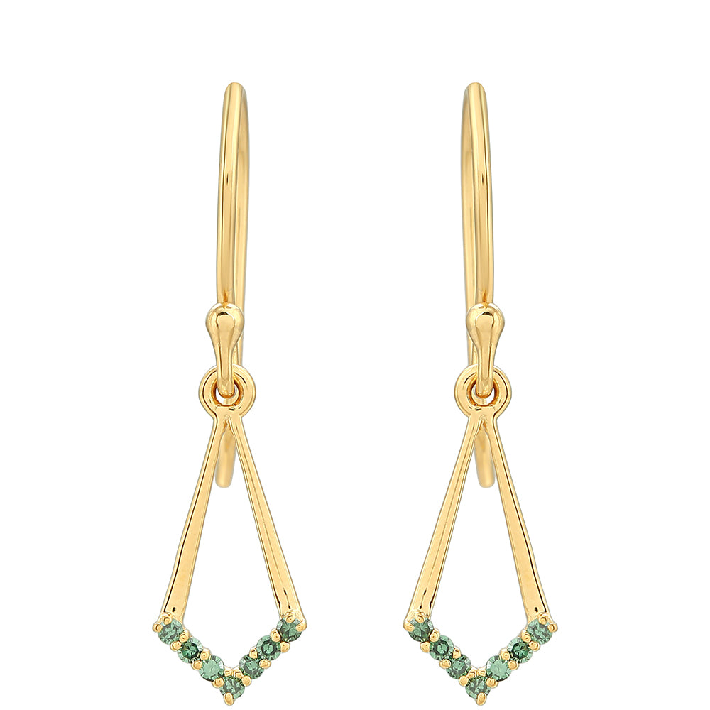 Pozlátené Strieborné Náušnice s so Zeleným Diamantom