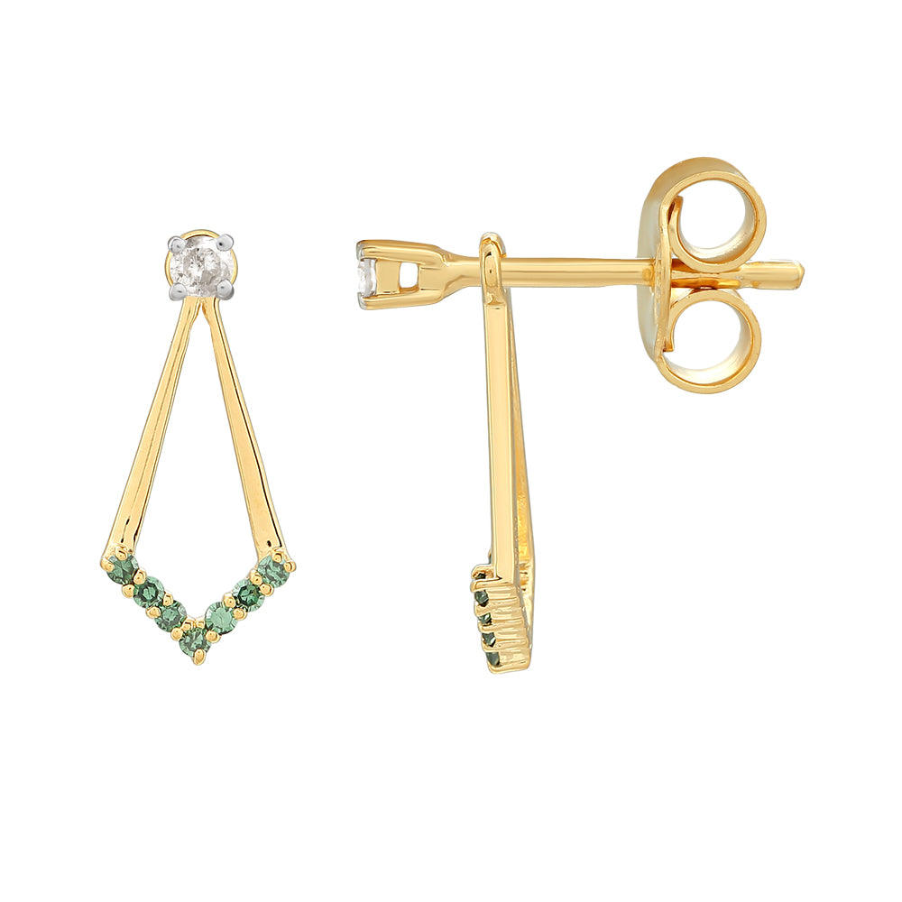 Pozlátené Strieborné Náušnice s so Zeleným Diamantom