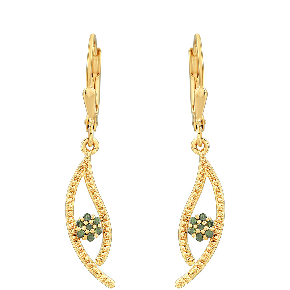 Pozlátené Strieborné Náušnice s so Zeleným Diamantom