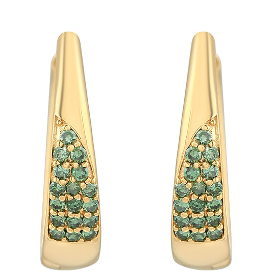 Pozlátené Strieborné Náušnice s so Zeleným Diamantom