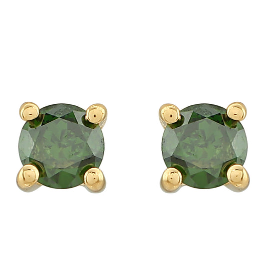 Pozlátené Strieborné Náušnice s so Zeleným Diamantom