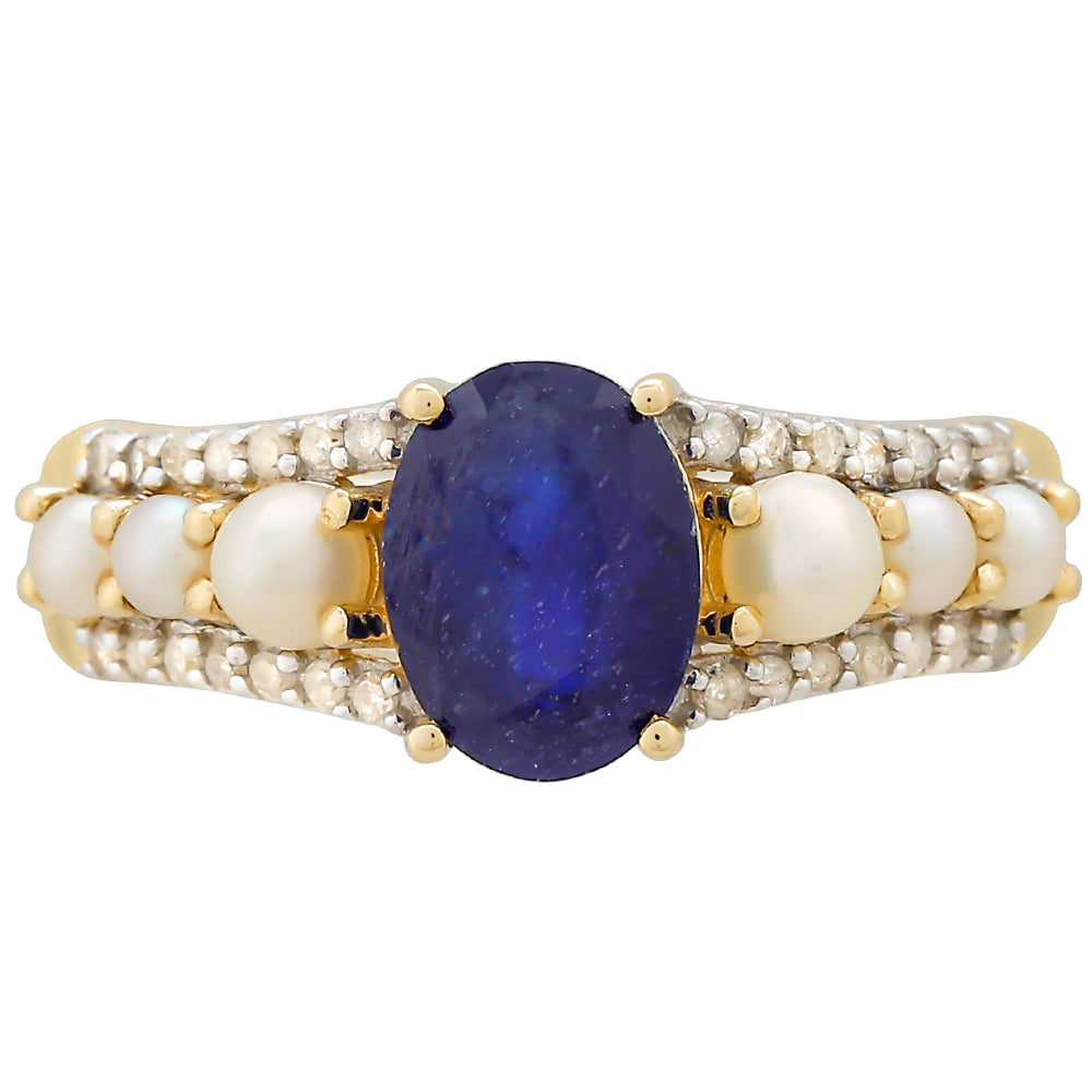 Zlatý Prsteň s Thajským Zafírom a Bielym Diamantom 1 