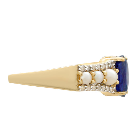 Zlatý Prsteň s Thajským Zafírom a Bielym Diamantom