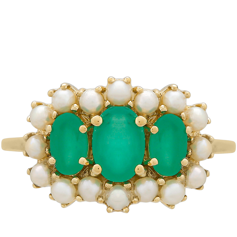 Zlatý Prsteň s Brazílskym Smaragdom a Bielou Sladkovodnou Perlou