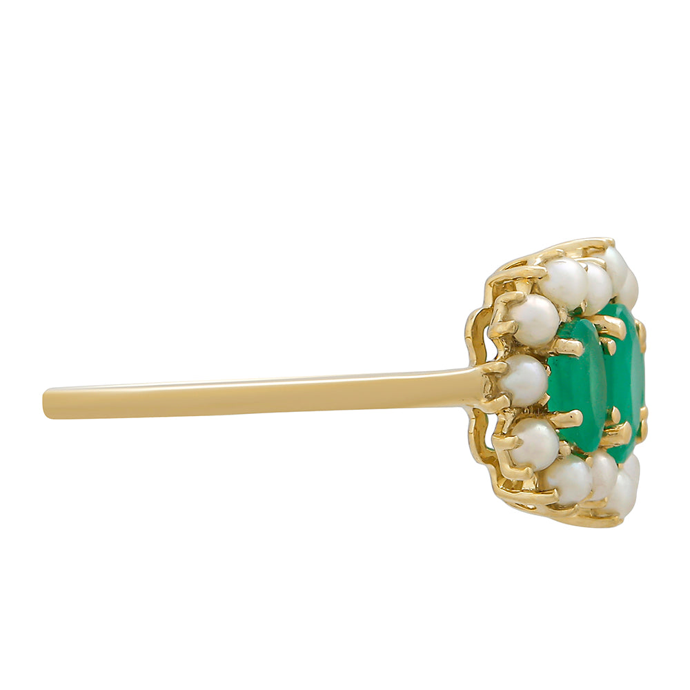 Zlatý Prsteň s Brazílskym Smaragdom a Bielou Sladkovodnou Perlou