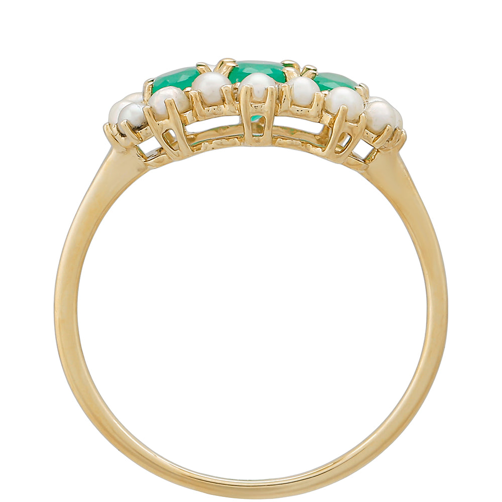 Zlatý Prsteň s Brazílskym Smaragdom a Bielou Sladkovodnou Perlou 3 