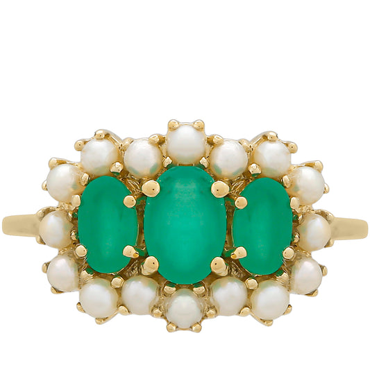 Zlatý Prsteň s Brazílskym Smaragdom a Bielou Sladkovodnou Perlou