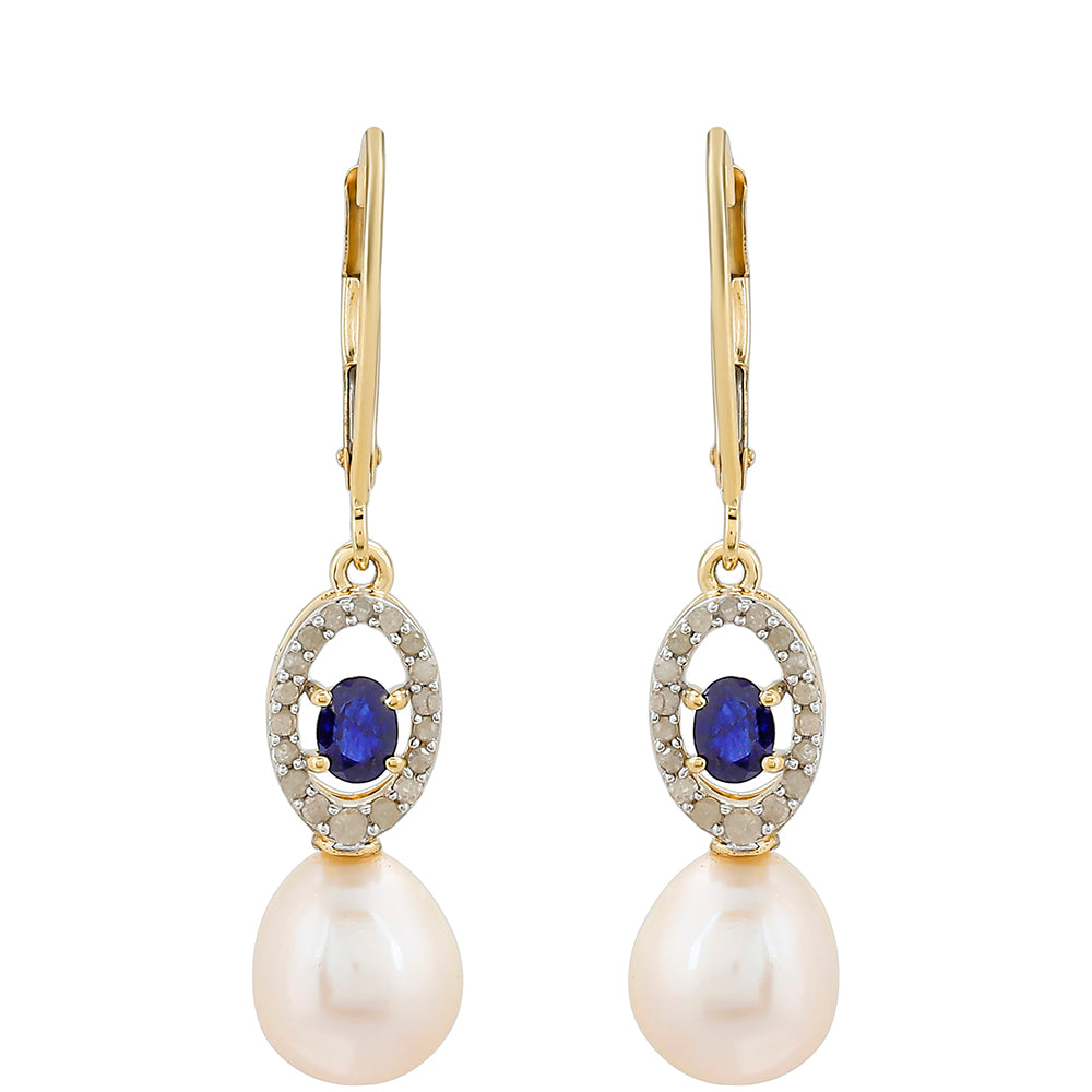 Zlaté Náušnice s Thajským Zafírom a Bielym Diamantom