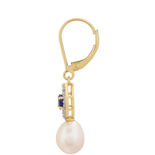 Zlaté Náušnice s Thajským Zafírom a Bielym Diamantom