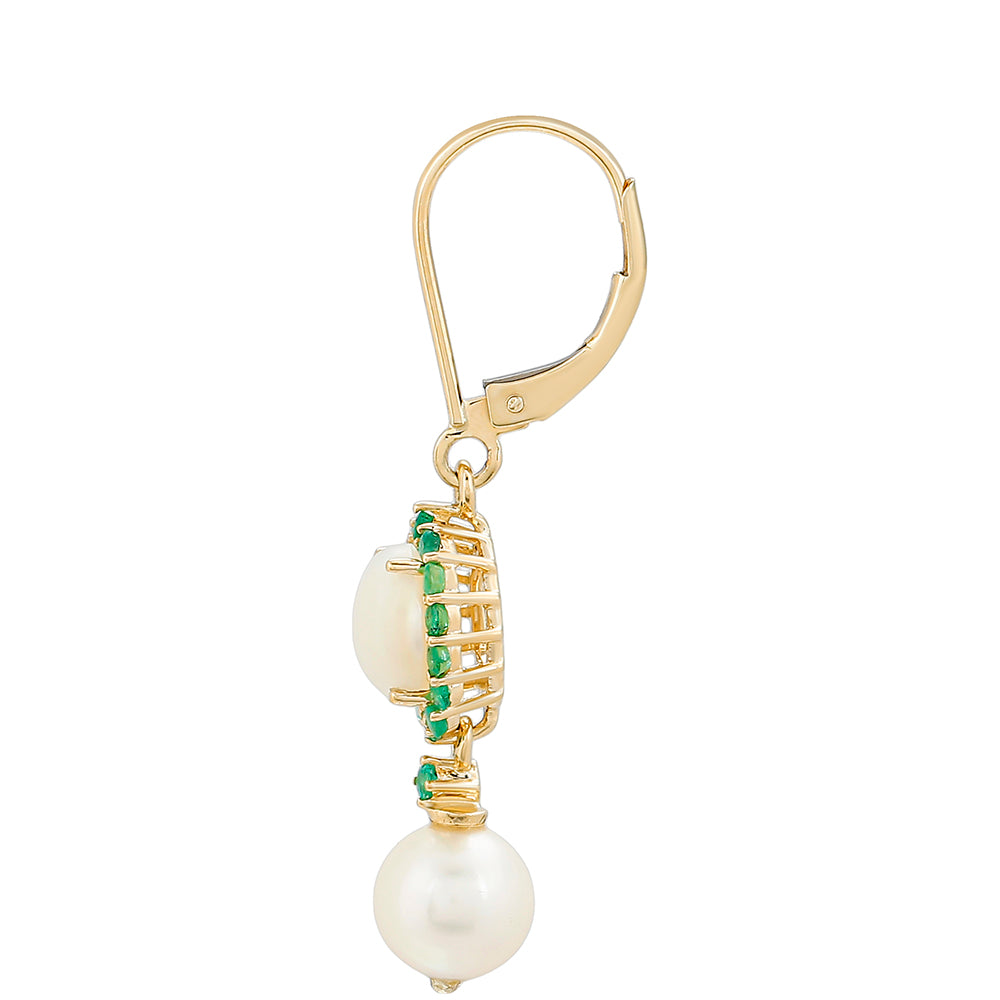 Zlaté Náušnice s Brazílskym Smaragdom a Bielou Sladkovodnou Perlou 2 