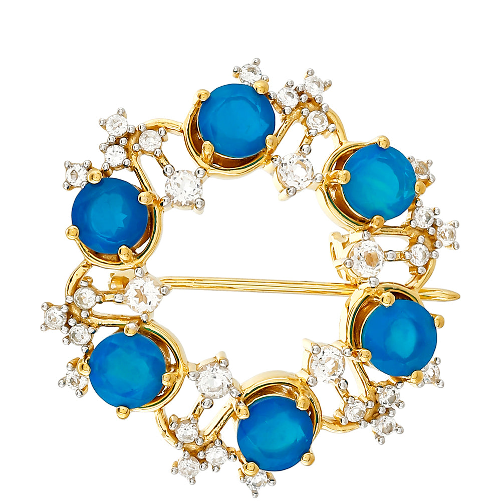 Pozlátený Strieborný Brošňa s Etiópskym Paraiba Modrým Opálom a Bielym Topásom