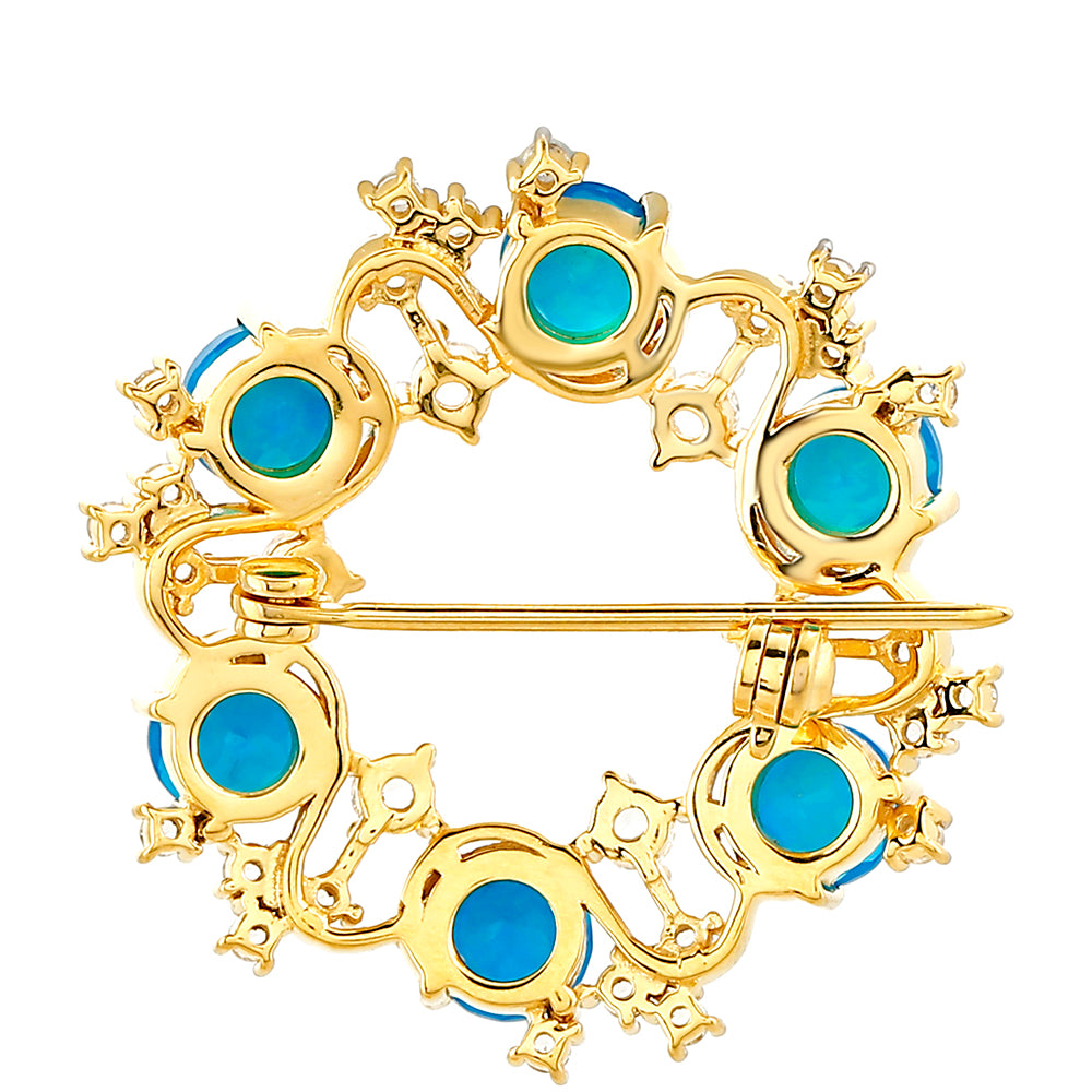 Pozlátený Strieborný Brošňa s Etiópskym Paraiba Modrým Opálom a Bielym Topásom 2 