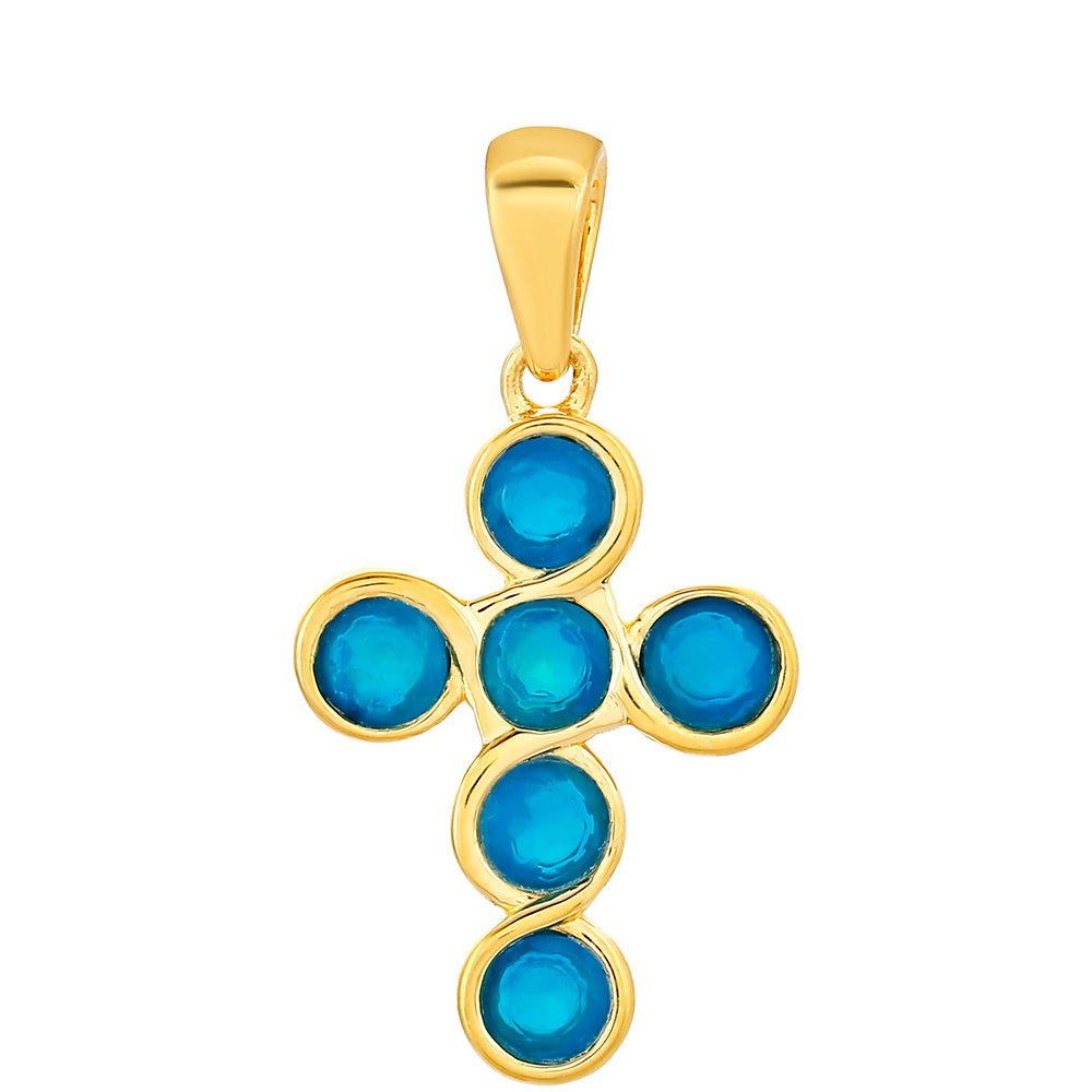Kríž Pozlátený Strieborný Prívesok s Etiópskym Paraiba Modrým Opálom