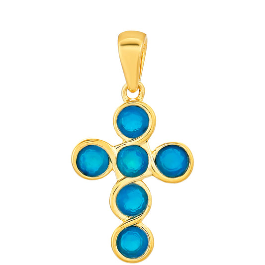 Kríž Pozlátený Strieborný Prívesok s Etiópskym Paraiba Modrým Opálom