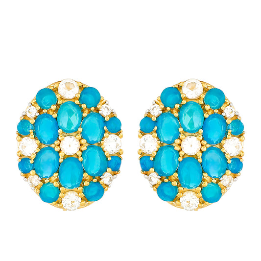 Pozlátené Strieborné Náušnice s Etiópskym Paraiba Modrým Opálom a Bielym Topásom