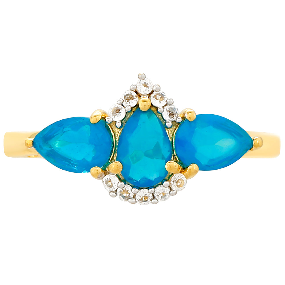 Pozlátený Strieborný Prsteň s Etiópskym Paraiba Modrým Opálom a Bielym Topásom 1 