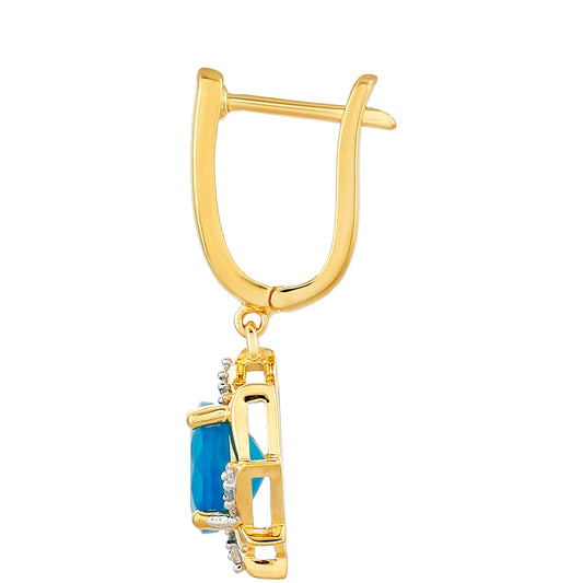 Pozlátené Strieborné Náušnice s Etiópskym Paraiba Modrým Opálom a Bielym Topásom