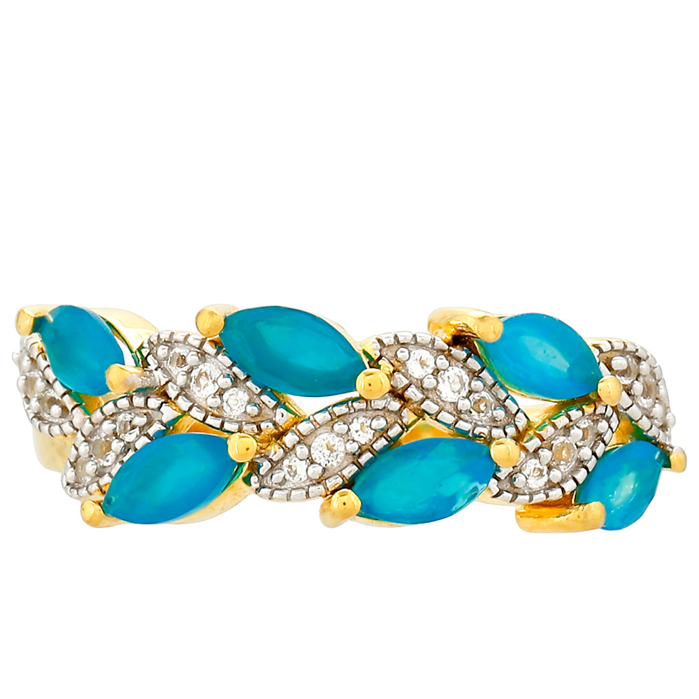 Pozlátený Strieborný Prsteň s Etiópskym Paraiba Modrým Opálom a Bielym Topásom