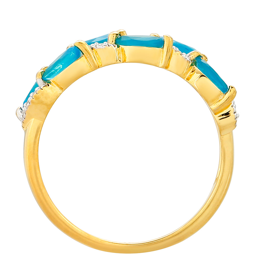 Pozlátený Strieborný Prsteň s Etiópskym Paraiba Modrým Opálom a Bielym Topásom