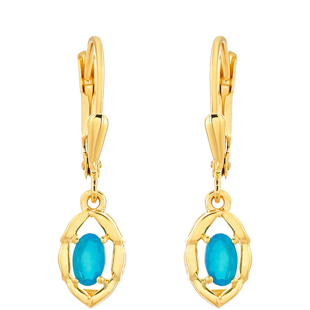 Pozlátené Strieborné Náušnice s Etiópskym Paraiba Modrým Opálom 1 