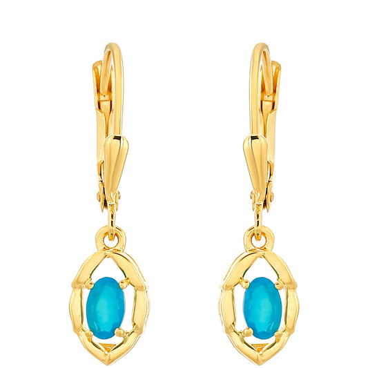 Pozlátené Strieborné Náušnice s Etiópskym Paraiba Modrým Opálom