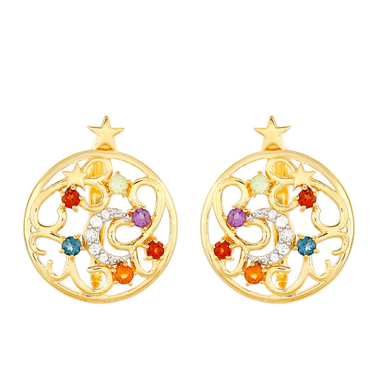 Pozlátené Strieborné Náušnice s Ametystom a Citrínom