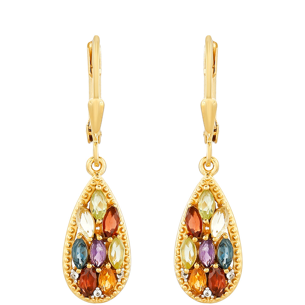 Pozlátené Strieborné Náušnice s Ametystom a Citrínom 1 