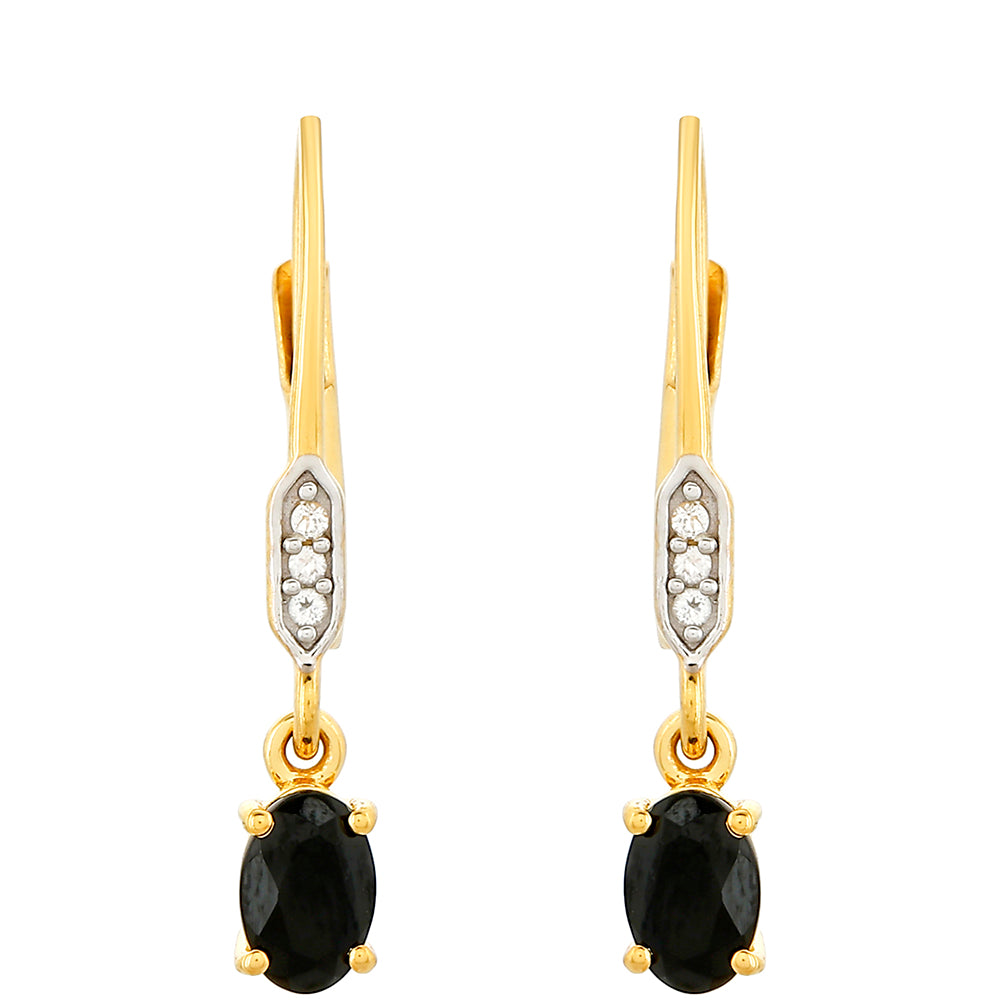 Pozlátené Strieborné Náušnice s Čiernym Turmalínom a Bielym Topásom 1 