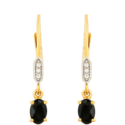 Pozlátené Strieborné Náušnice s Čiernym Turmalínom a Bielym Topásom