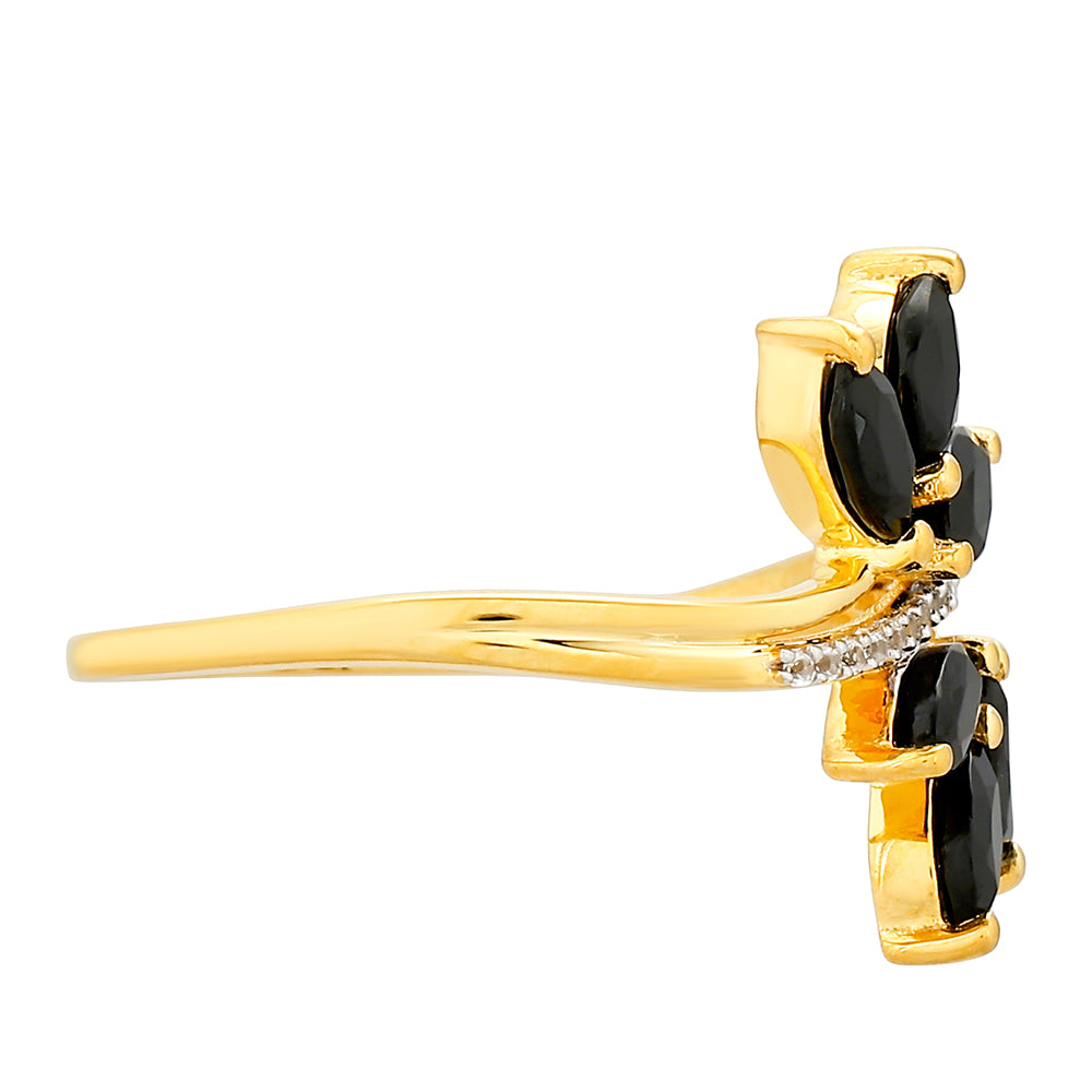 Pozlátený Strieborný Prsteň s Čiernym Turmalínom a Bielym Topásom 2 