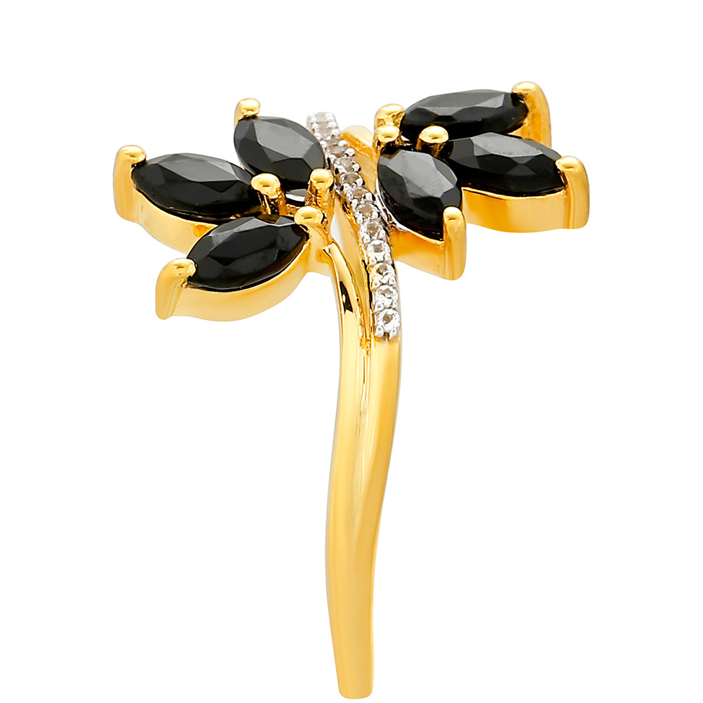 Pozlátený Strieborný Prsteň s Čiernym Turmalínom a Bielym Topásom 3 