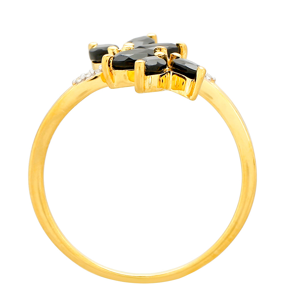 Pozlátený Strieborný Prsteň s Čiernym Turmalínom a Bielym Topásom 4 