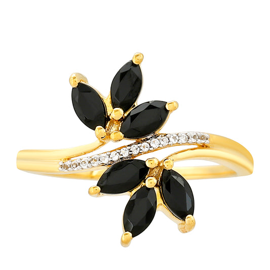 Pozlátený Strieborný Prsteň s Čiernym Turmalínom a Bielym Topásom