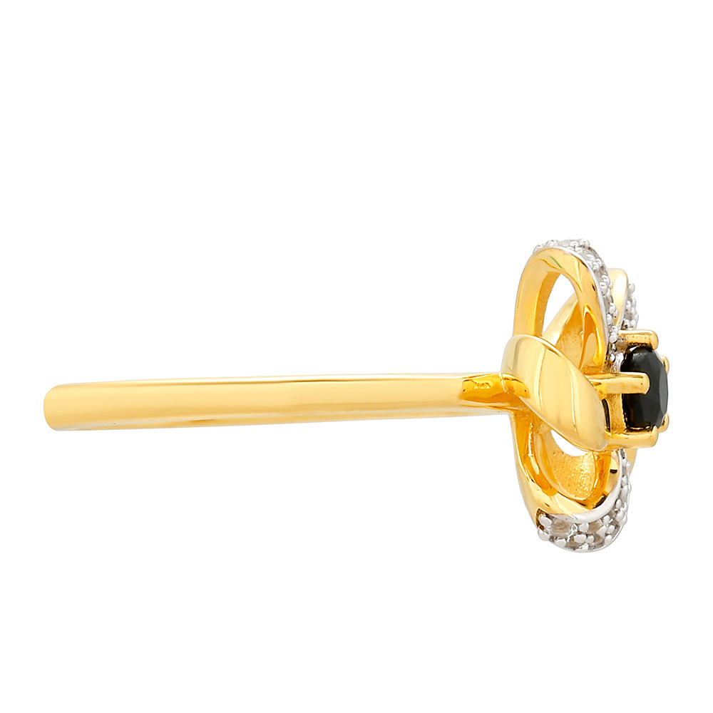 Pozlátený Strieborný Prsteň s Čiernym Turmalínom a Bielym Topásom 2 