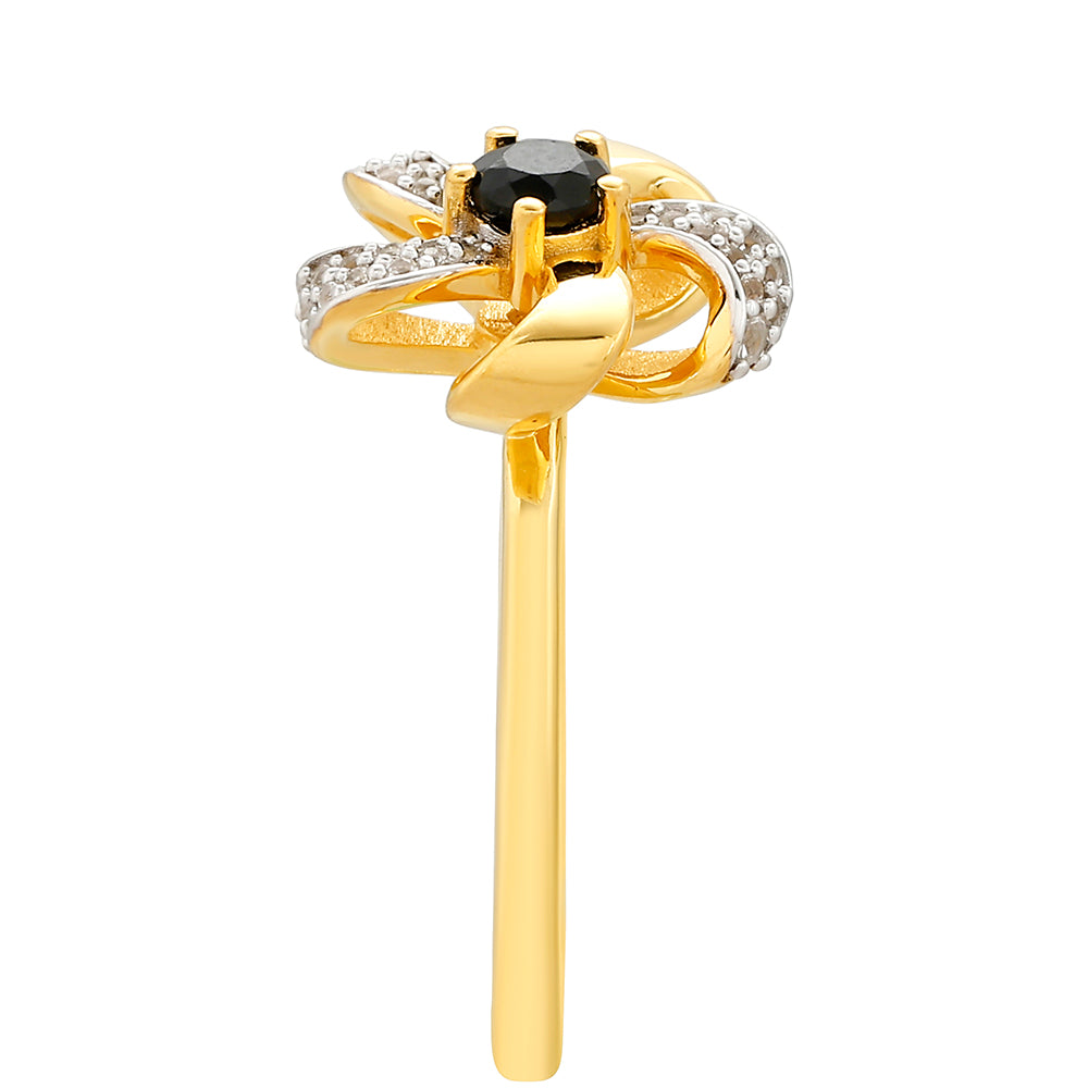 Pozlátený Strieborný Prsteň s Čiernym Turmalínom a Bielym Topásom 3 