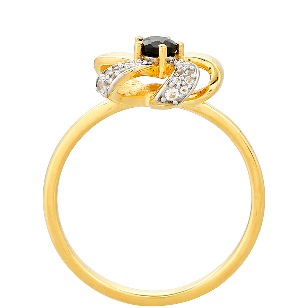 Pozlátený Strieborný Prsteň s Čiernym Turmalínom a Bielym Topásom