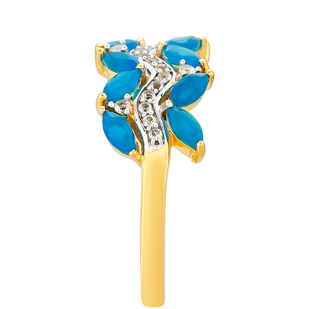 Pozlátený Strieborný Prsteň s Etiópskym Paraiba Modrým Opálom a Bielym Topásom