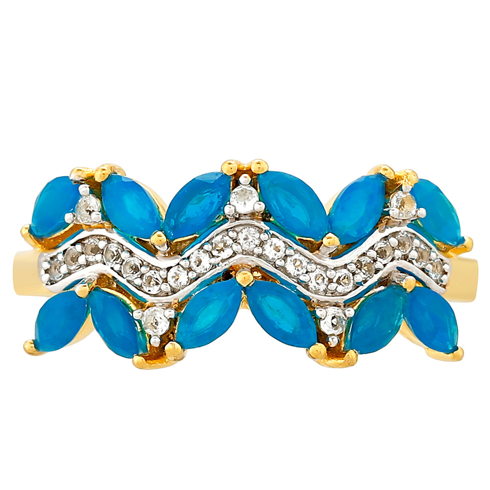 Pozlátený Strieborný Prsteň s Etiópskym Paraiba Modrým Opálom a Bielym Topásom